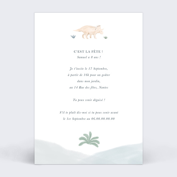 Invitation anniversaire enfant Grand Dino Verso