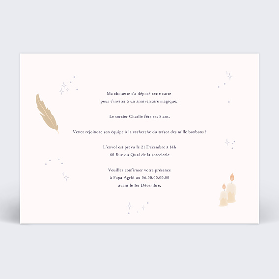Invitation anniversaire enfant Invitation magique Verso