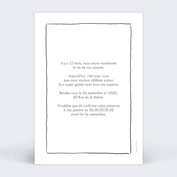 Invitation anniversaire enfant Jumeaux Modernes Verso