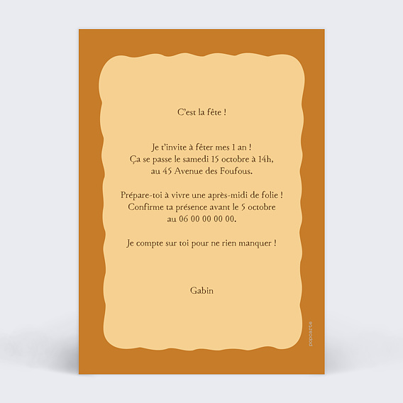 Invitation anniversaire enfant Lion courageux Verso
