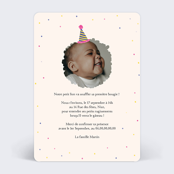 Invitation anniversaire enfant Lion Festif Verso