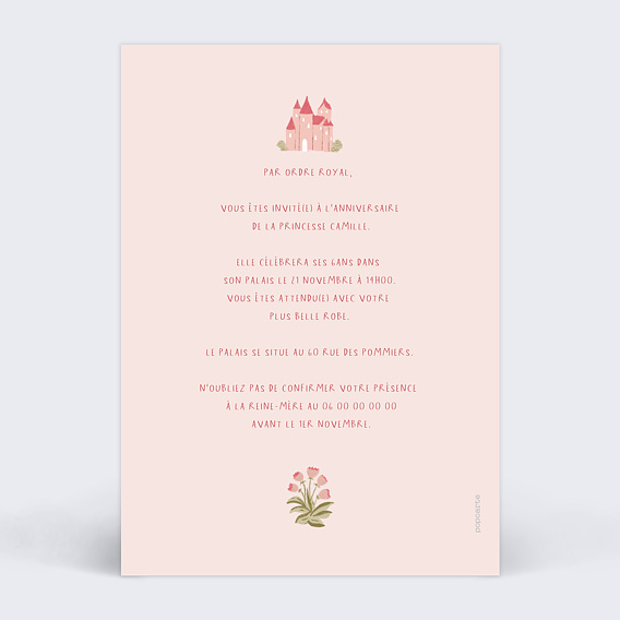 Invitation anniversaire enfant Monde Enchanté Verso