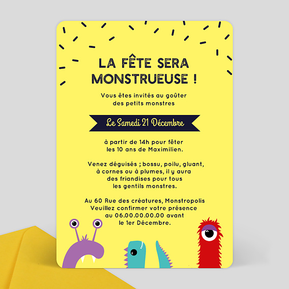 Invitation anniversaire enfant Monstre Verso