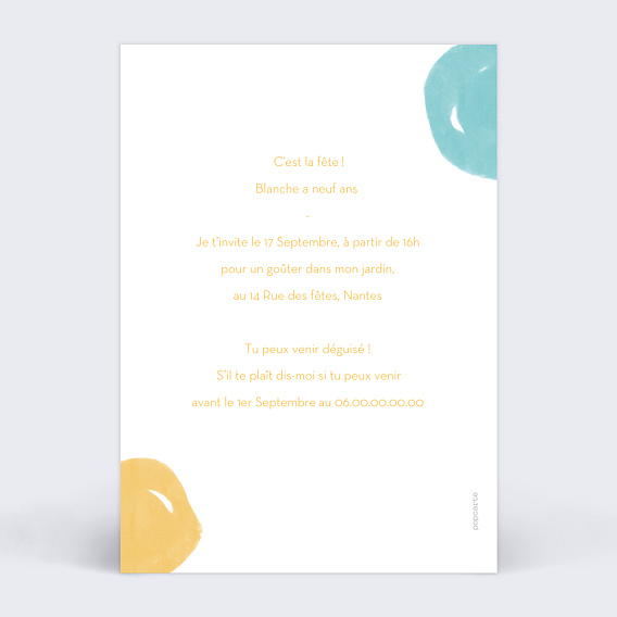 Invitation anniversaire enfant Multicolore Verso