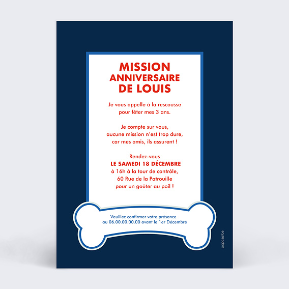 Invitation anniversaire enfant Patrouille Party Verso
