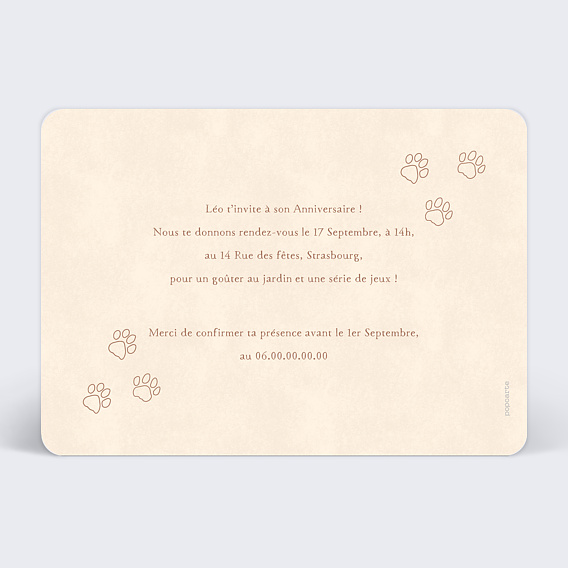 Invitation anniversaire enfant Petit Roi Verso