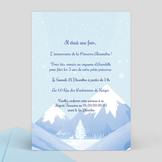 Invitation anniversaire enfant Reine des Neiges Verso