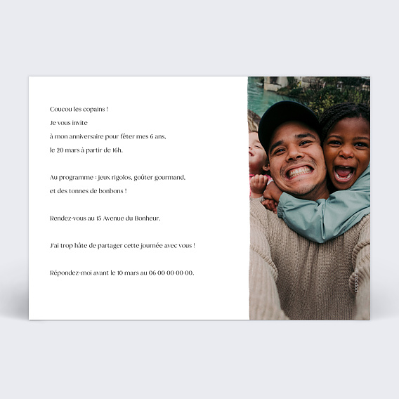 Invitation anniversaire enfant Triptyque de l'année Verso