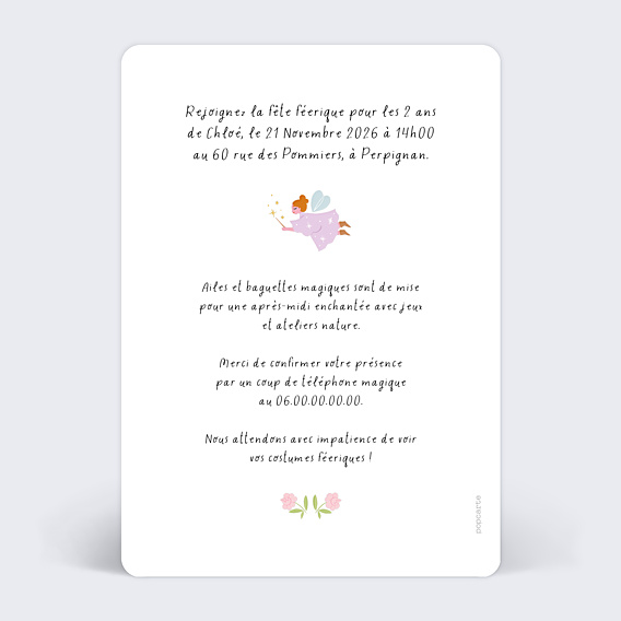 Invitation Anniversaire Enfant Fée du jardin