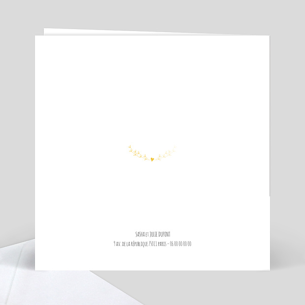 Carte d'Invitation Anniversaire Coeur Bucolique Dorure Verso