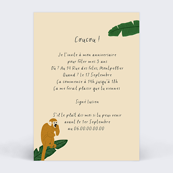 Invitation Anniversaire Enfant Singes