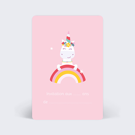 Invitation Anniversaire Enfant Licorne arc en ciel