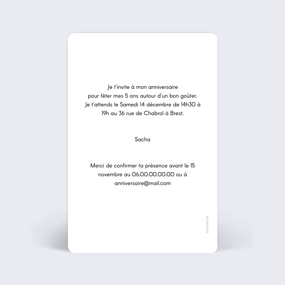 Invitation anniversaire enfant Âge Mignon Verso