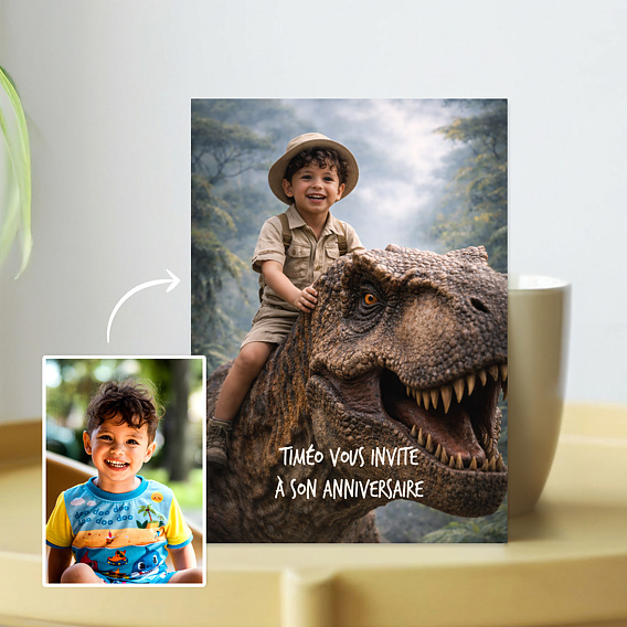Invitation Anniversaire Enfant Portrait avec dinosaure