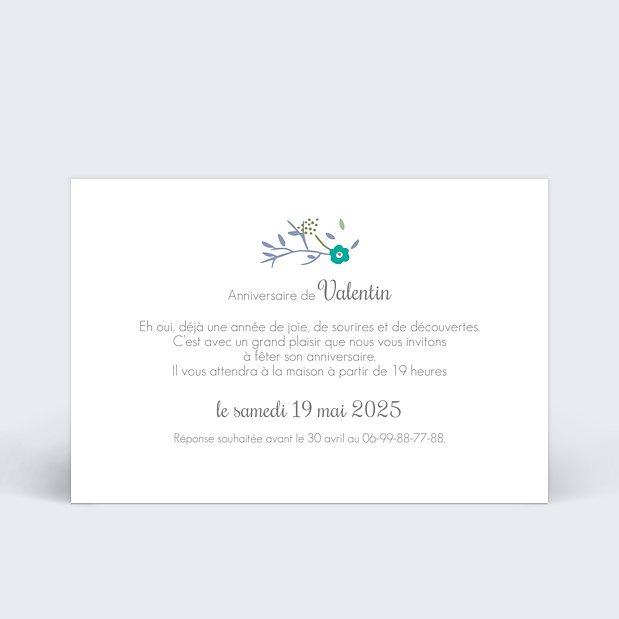 Carte d'invitation anniversaire liberty Verso