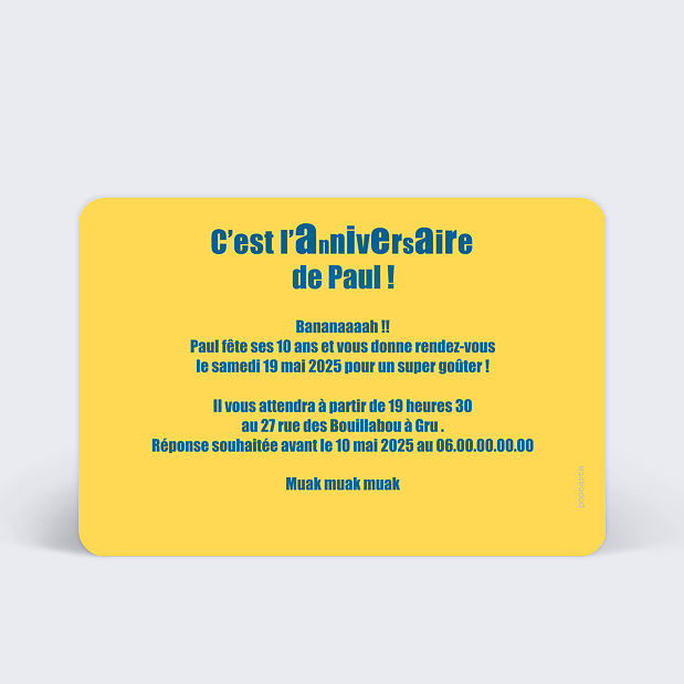 Carte d'invitation anniversaire mignon Verso
