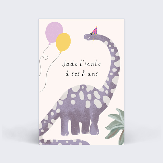 Invitation Anniversaire Enfant Grand dinosaure rose