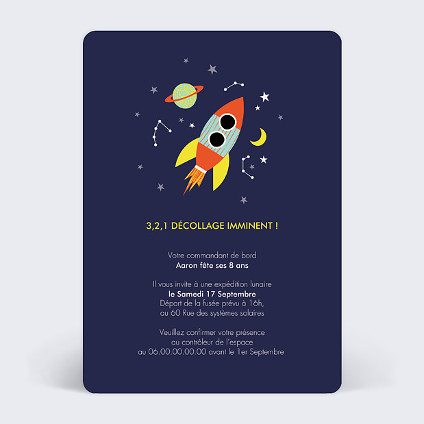Invitation Anniversaire Enfant Dans l'Espace Verso
