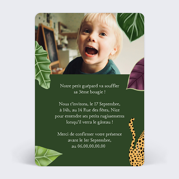 Invitation Anniversaire Enfant Jungle Magique Verso