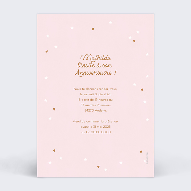Invitation Anniversaire Enfant Poney Étoilé Verso