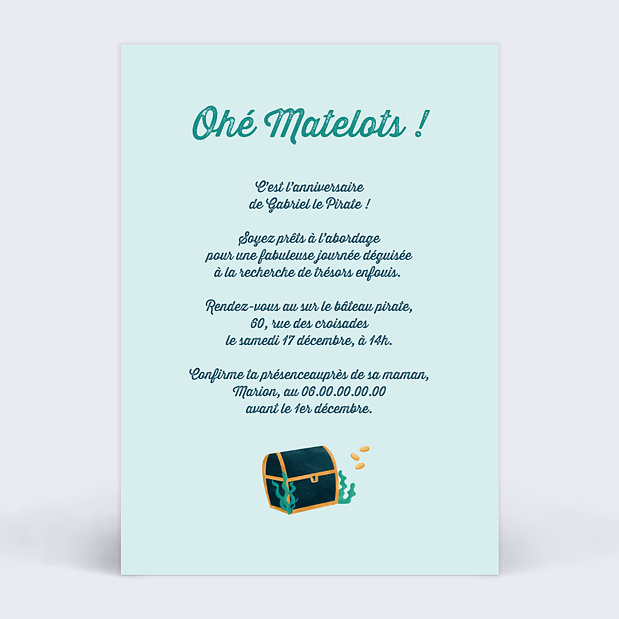 Invitation Anniversaire Enfant Symbole Pirates Verso