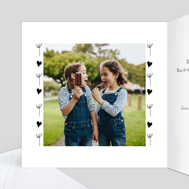 Carte d'Invitation Anniversaire Coeur Bucolique Dorure Intérieur Gauche