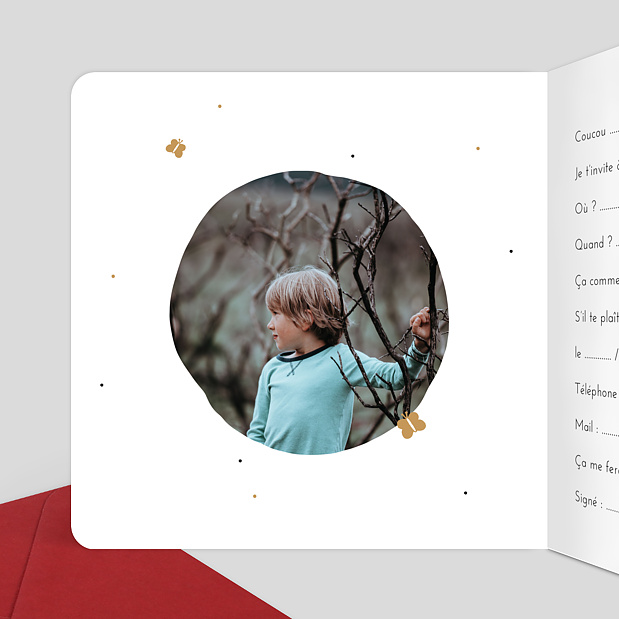 Carte d'invitation anniversaire Enfant Lionceau Intérieur Gauche