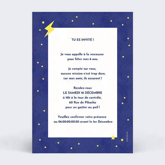 Invitation anniversaire enfant Meilleur Dresseur Verso