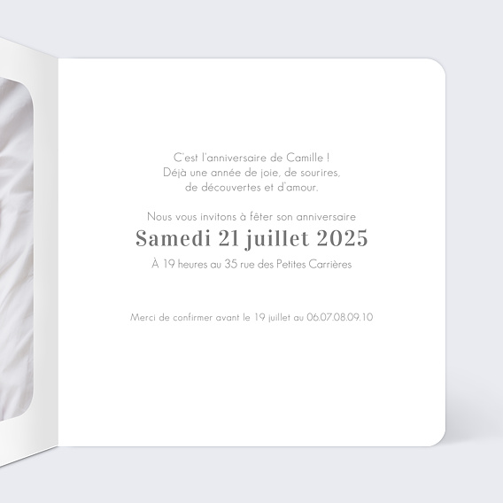 Invitation anniversaire enfant Ruban Intérieur Droit