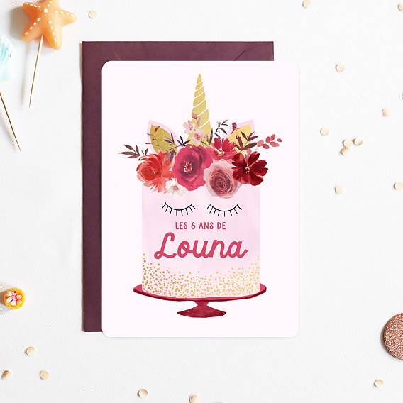 Invitation anniversaire enfant Gâteau Licorne Après 1