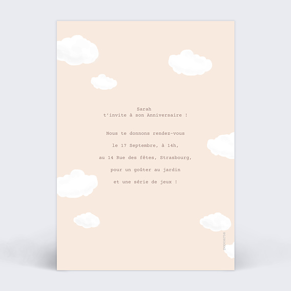 Invitation anniversaire enfant Nuage Arc-en-ciel Verso
