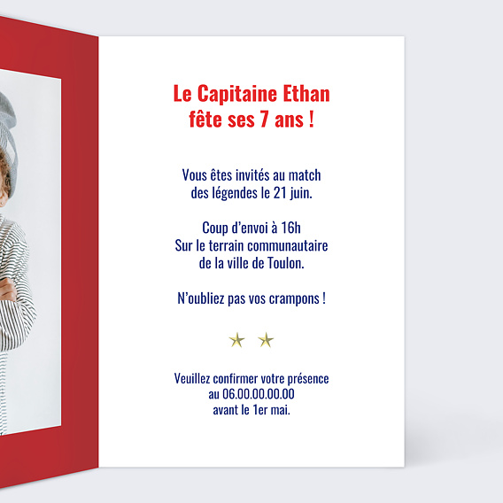 Invitation anniversaire enfant Portrait en footballeur Intérieur Droit