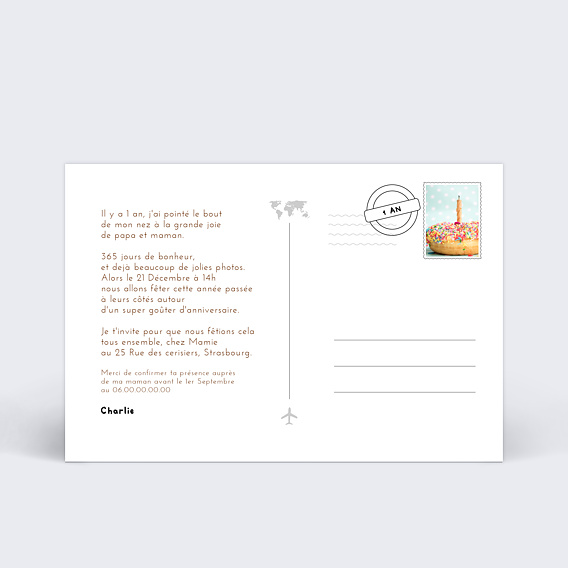 Invitation anniversaire enfant Anniversaire Roadtrip Avion Verso