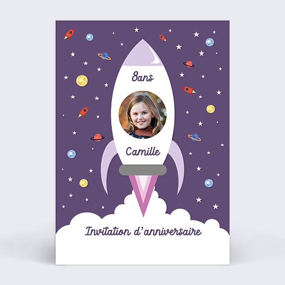 Invitation Anniversaire Enfant Fusée rose