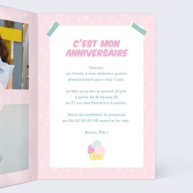 Carte d'invitation anniversaire cornet festif Intérieur Droit