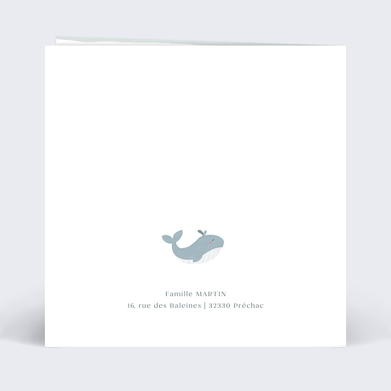Invitation anniversaire enfant Baleine Bleue Verso