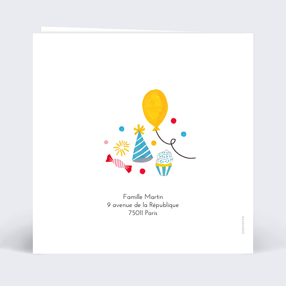 Invitation anniversaire enfant Goûter Verso