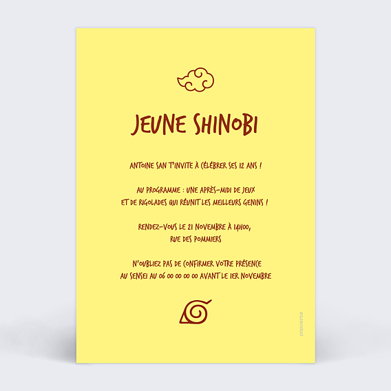 Invitation anniversaire enfant Manga Verso