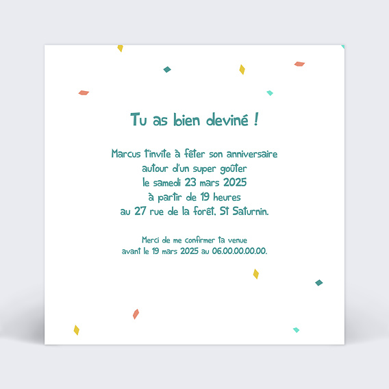 Invitation anniversaire enfant Rébus Âne Verso