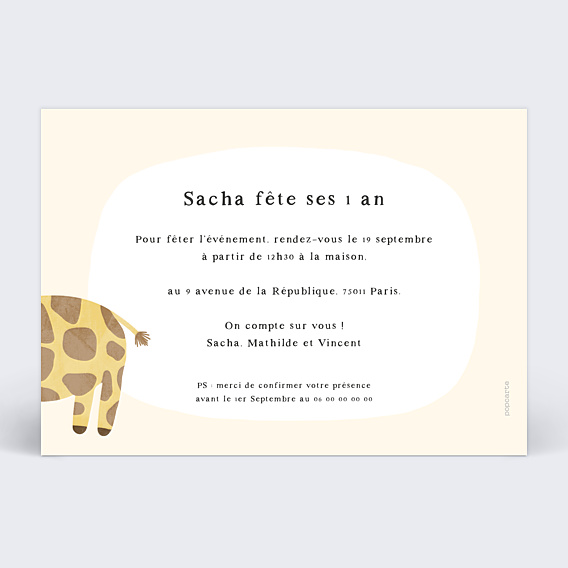 Invitation Anniversaire Enfant Petite Girafe