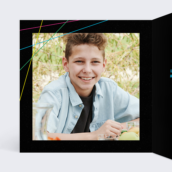 Invitation anniversaire enfant Laser Game Coloré Intérieur Gauche