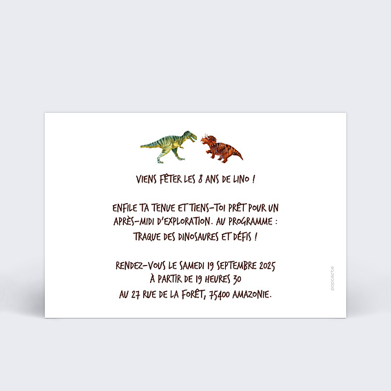 Invitation anniversaire enfant Jurassic Verso