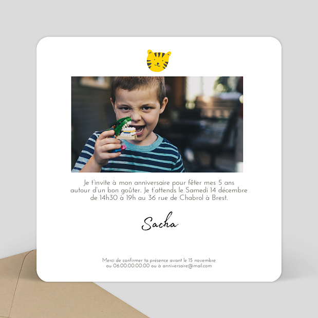 Carte invitation anniversaire Tigrou Verso