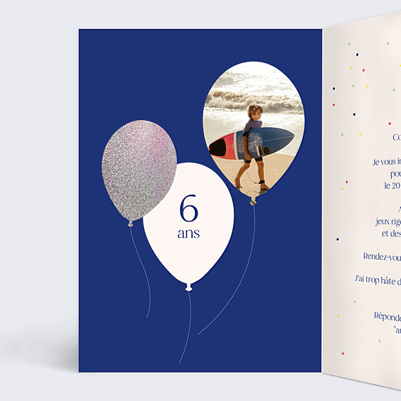 Invitation Anniversaire Enfant Ballon Glitter Garçon
