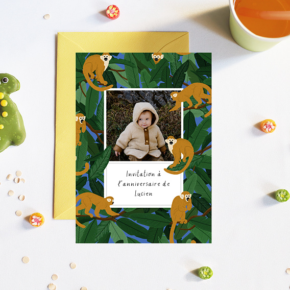 Invitation anniversaire enfant Singes Après 4