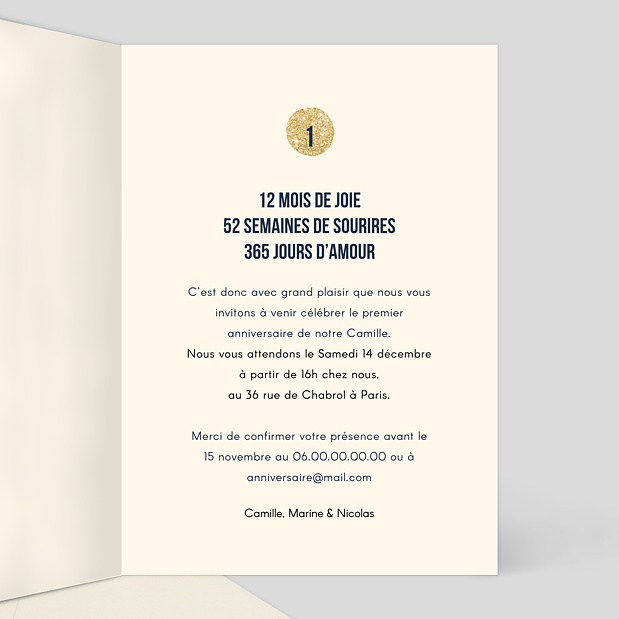 Carte d'invitation anniversaire Timeline Intérieur Droit