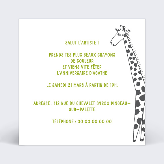 Invitation anniversaire enfant Coloriage Jungle Verso