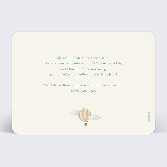Invitation Anniversaire Enfant Montgolfière Vintage
