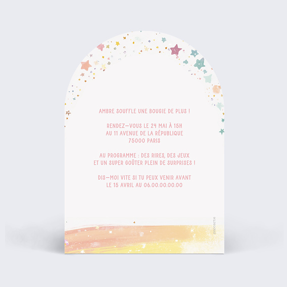Invitation anniversaire enfant Parfait Arc-en-ciel Verso