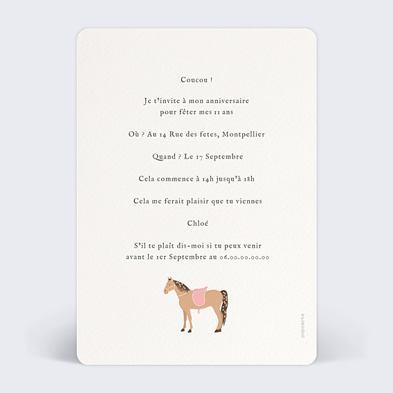 Invitation Anniversaire Enfant Grand Cheval